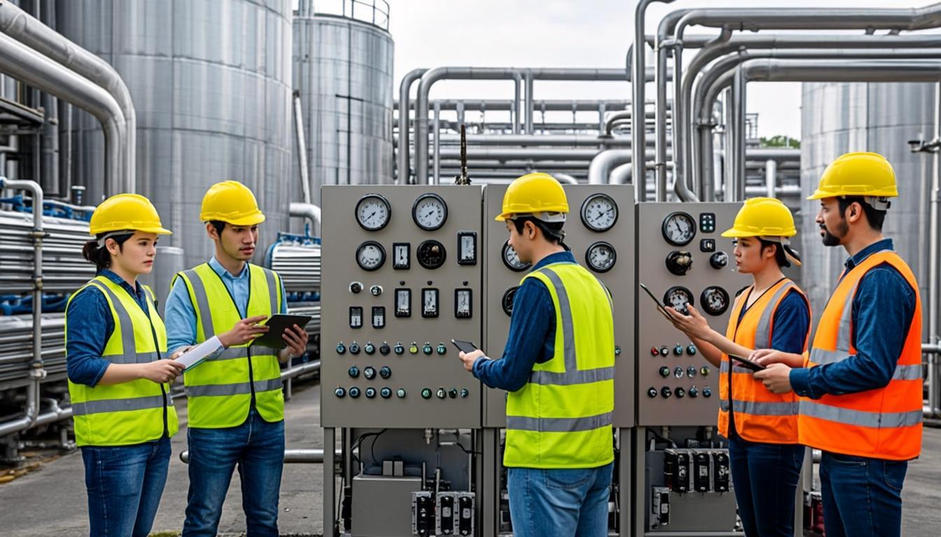 Field service technicians working on water treatment plant systems